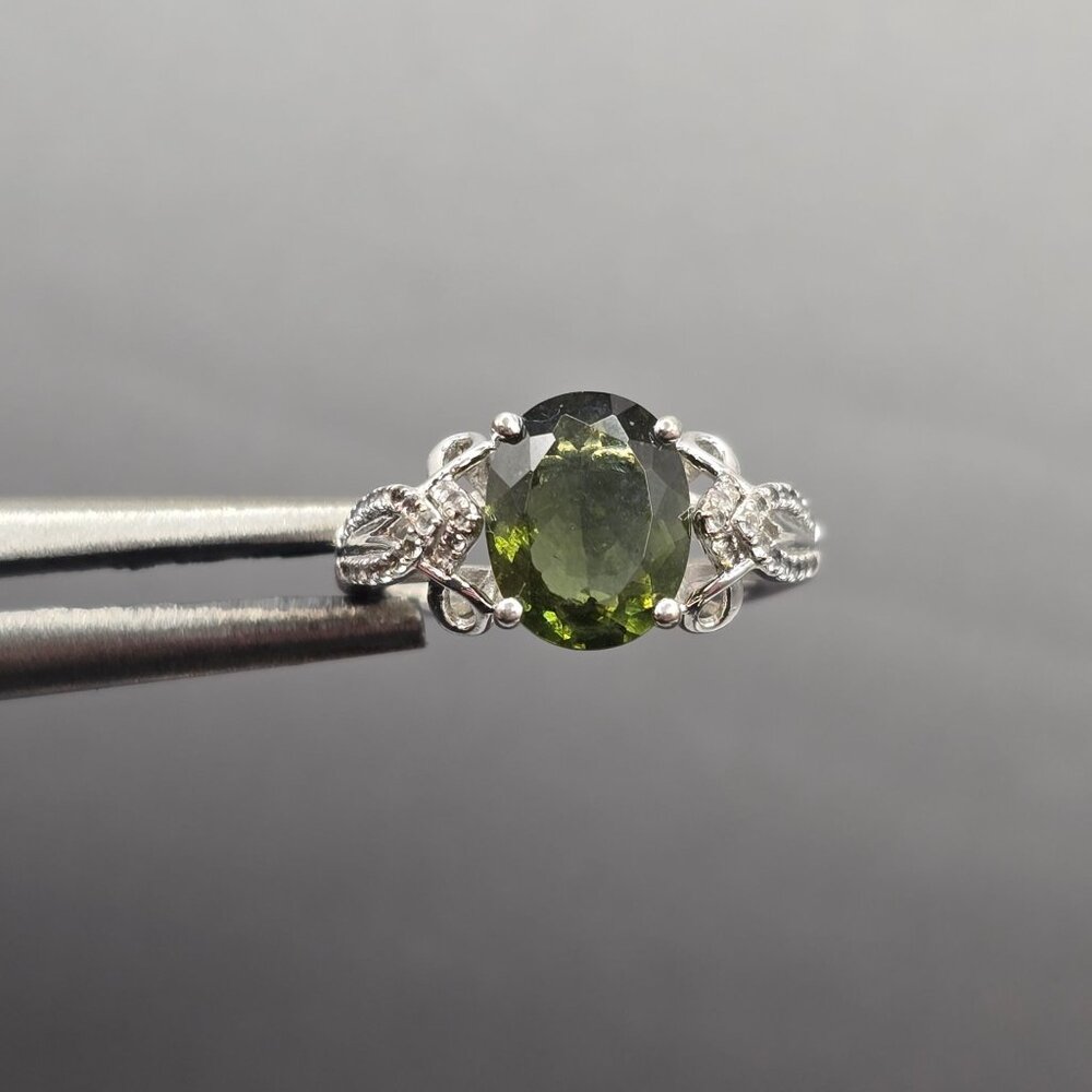 Sterling Silver Moldavite Statement Ring Size 5 Cathedral Setting Signed KYJ - Picture 15 of 15